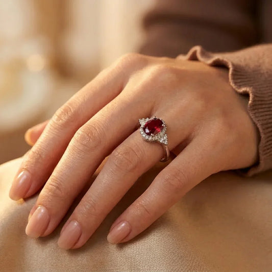 Zilveren Halo Ring Met Robijn