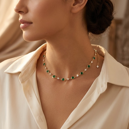 Gouden Stationketting Met Smaragd