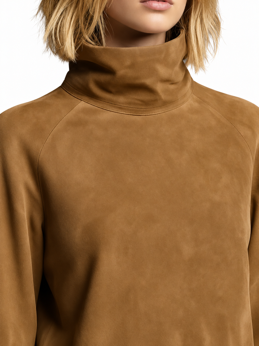 Bibiane Mini Jurk Oversized in Suède met Hoge Hals