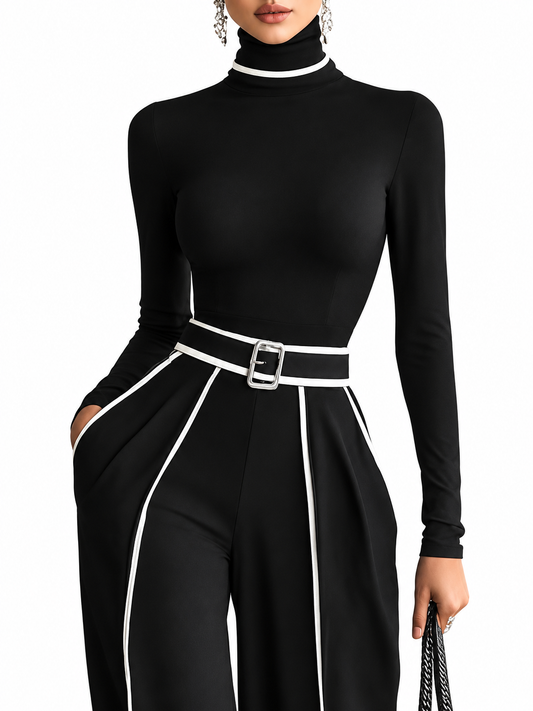 Emma Elegant Set met Hoge Kraag en Wijde Broek