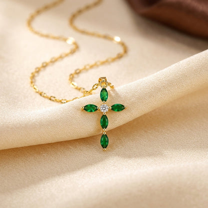 Gouden Kruisketting Met Marquise Smaragd