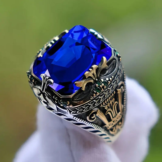 Vintage Zilveren Ring Met Saffier