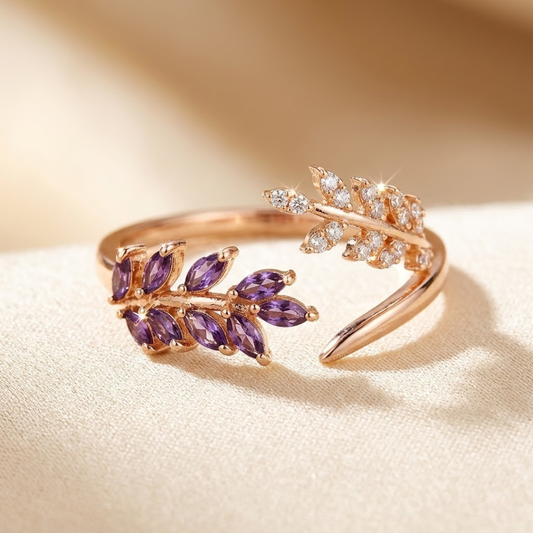 Gouden Ring Met Amethist In Bladvorm