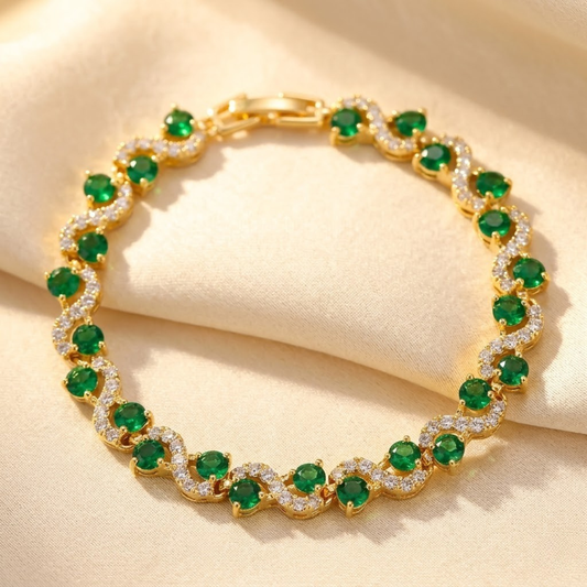 Goudkleurige Halo Armband Met Smaragd