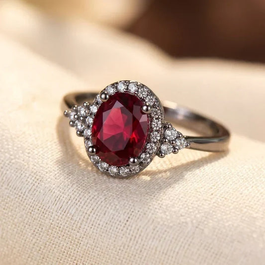 Zilveren Halo Ring Met Robijn