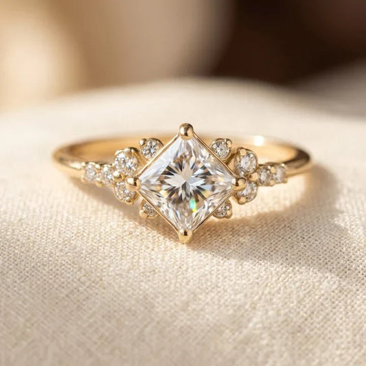 Gouden Vierkante Solitair Ring
