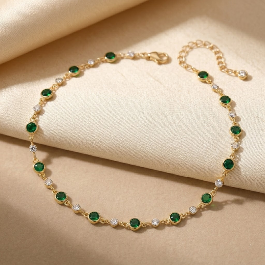 Gouden Stationketting Met Smaragd