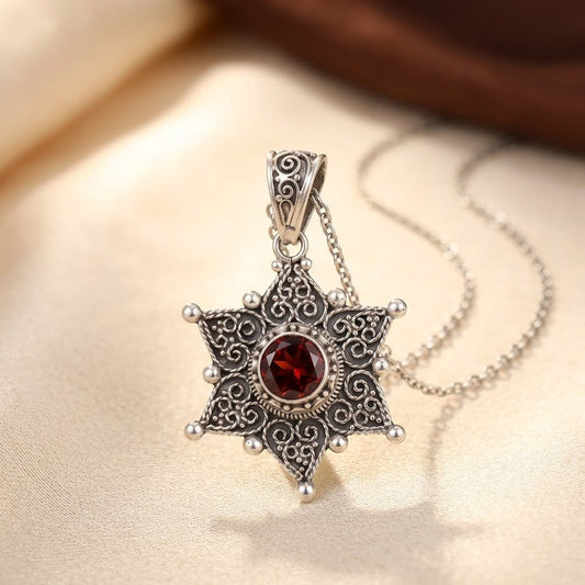 Zilverkleurige Ketting Met Sterhanger En Robijn