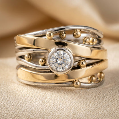 Ring Van Zilver En Goud Met Wikkelzetting