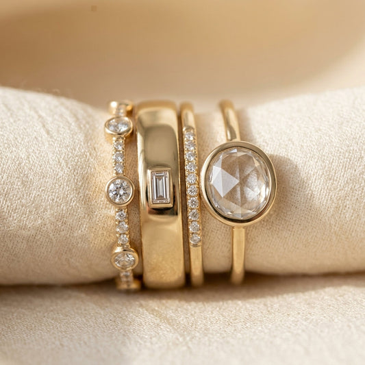 Set Stapelbare Gouden Ringen Met Zetting