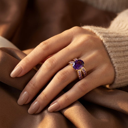 Gouden Ring Met Gespleten Band En Amethist