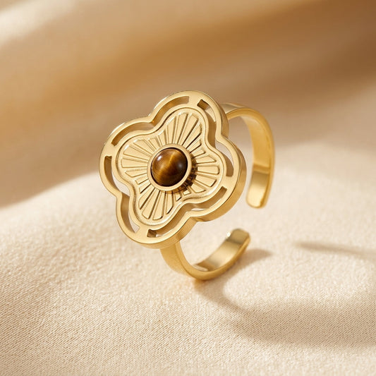 Gouden Open Ring Met Bloemmotief