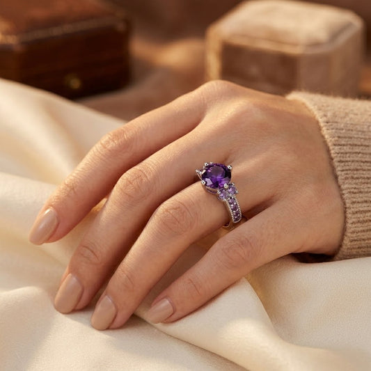 Zilveren Ring Met Amethist En Zijstenen