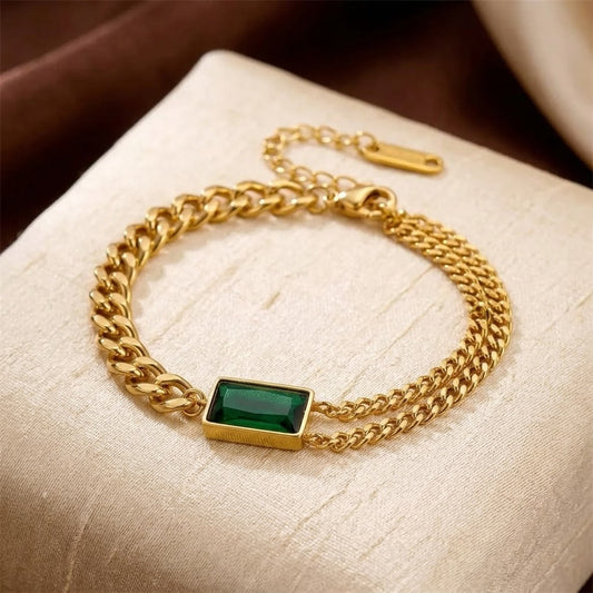 Gouden Armband Met Smaragd En Kettingschakels