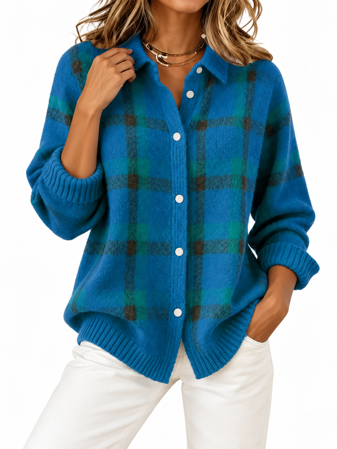 Clara Geruite Gebreide Cardigan Donkerblauw