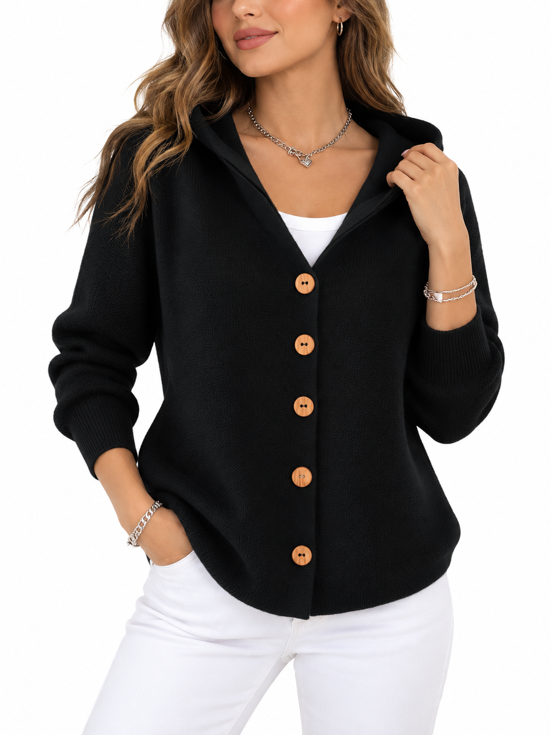 Roos Gebreid Vest met Capuchon