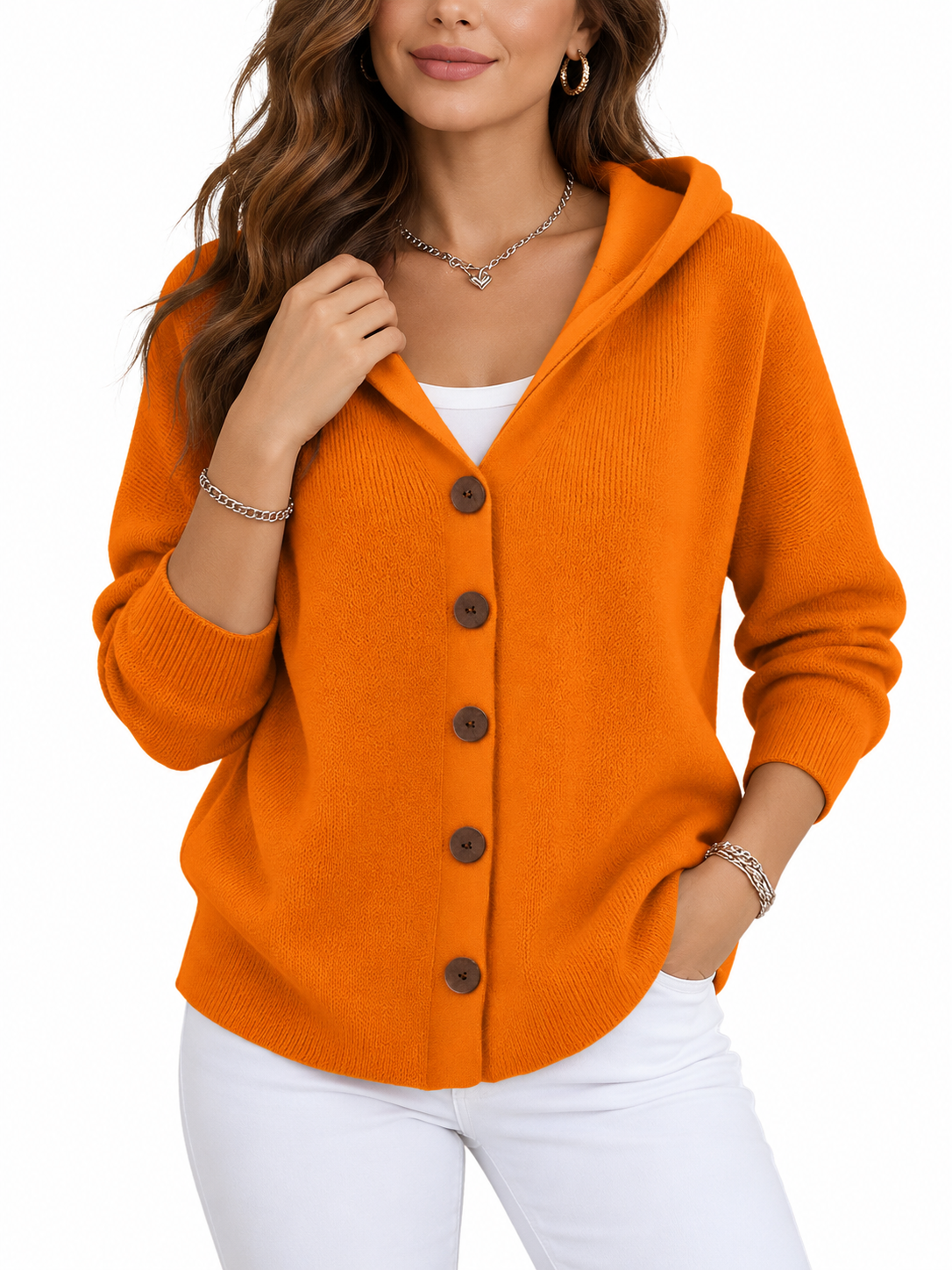Roos Gebreid Vest met Capuchon