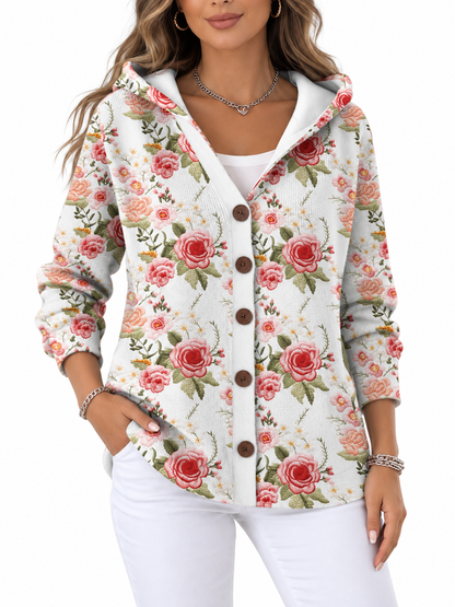 Marit Gebreid Vest met Print en Capuchon