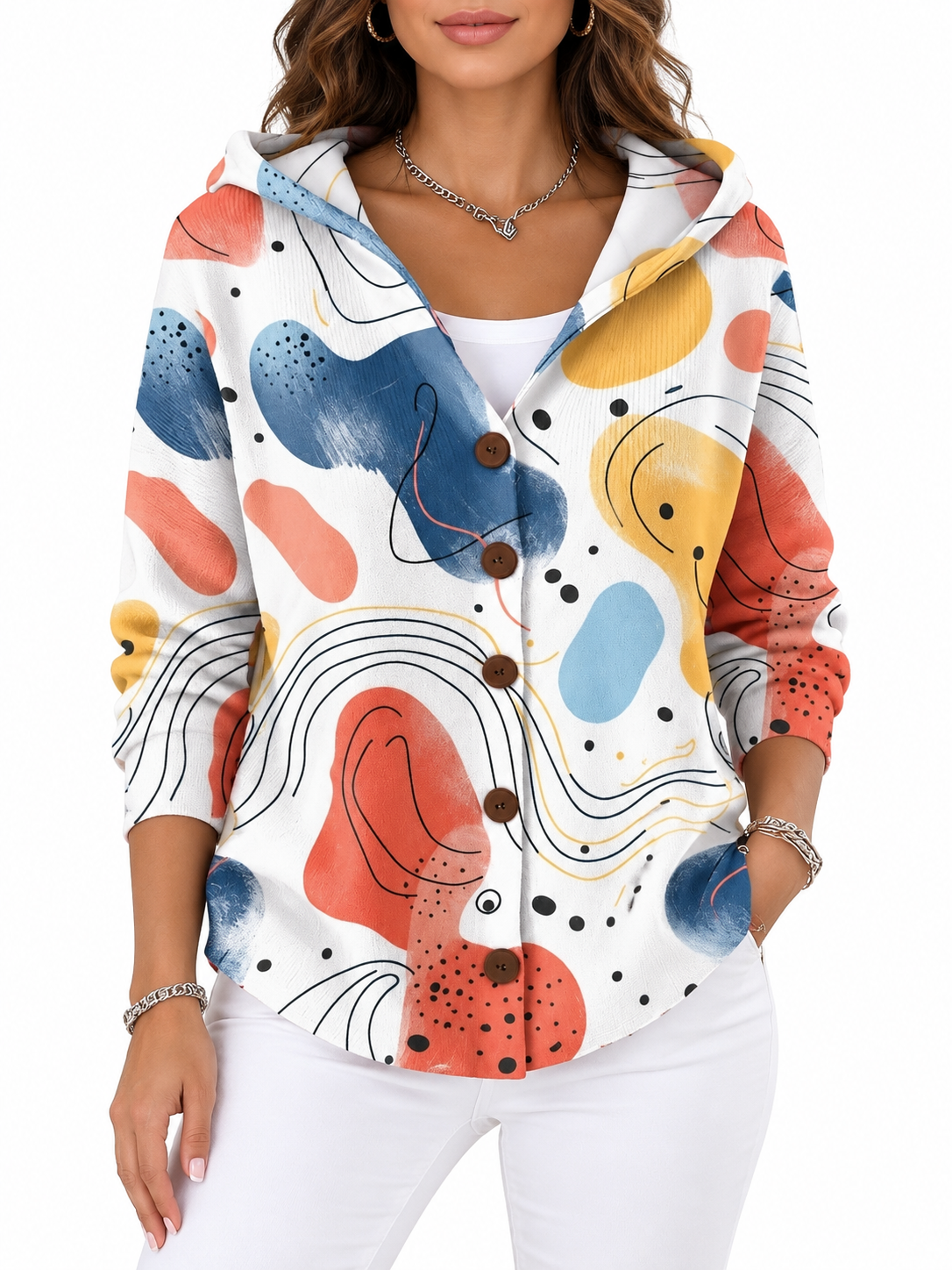 Marit Gebreid Vest met Print en Capuchon