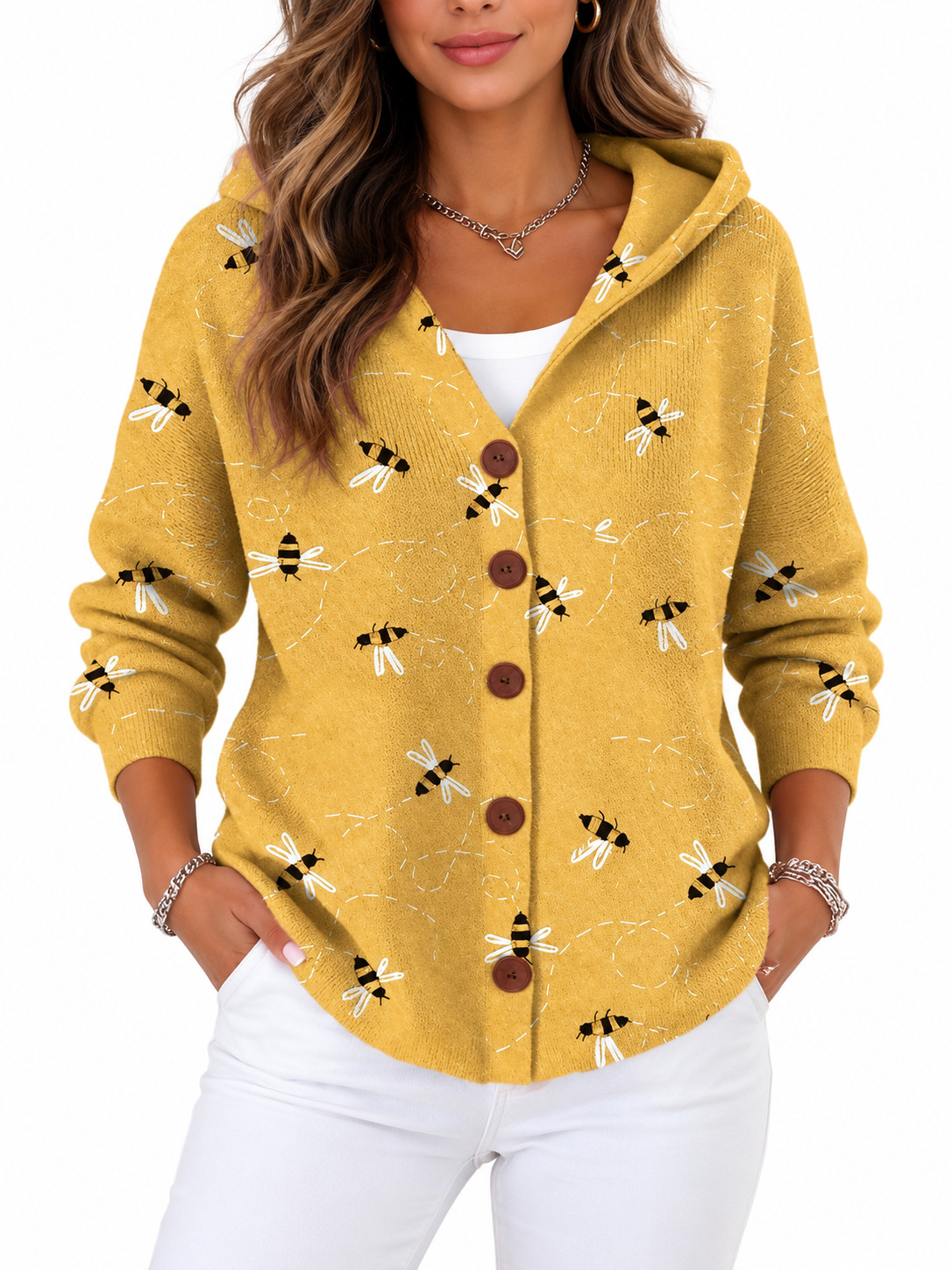 Marit Gebreid Vest met Print en Capuchon