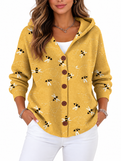 Marit Gebreid Vest met Print en Capuchon