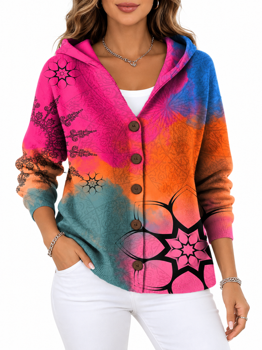 Marit Gebreid Vest met Print en Capuchon