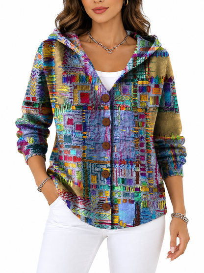 Marit Gebreid Vest met Print en Capuchon