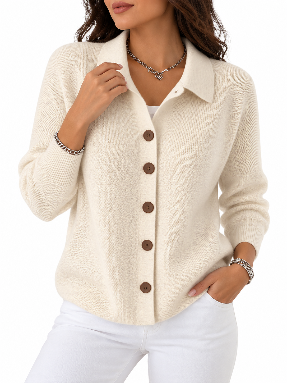 Josefien Gebreid Vest met Col en Knopen