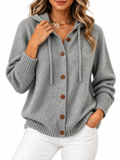 Saskia Gebreid Vest met Capuchon en Knopen