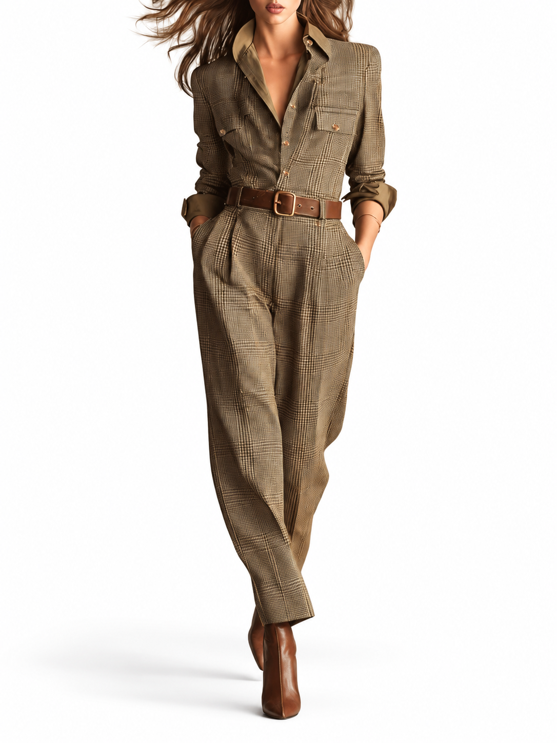 Célia Bruine Overall met Verfijnde Details