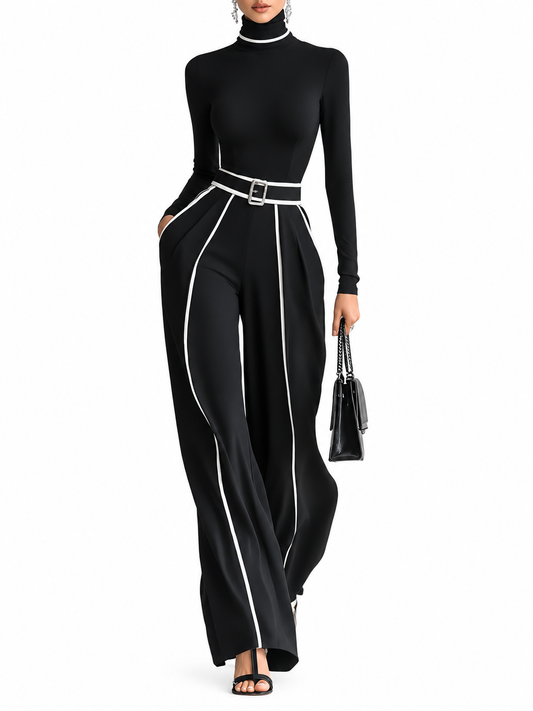 Emma Elegant Set met Hoge Kraag en Wijde Broek