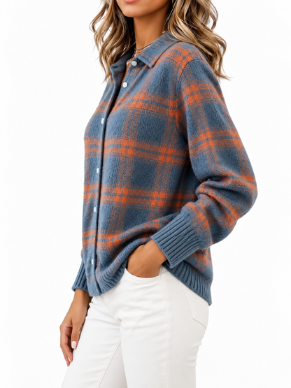Grazia Geruite Gebreide Cardigan Blauw