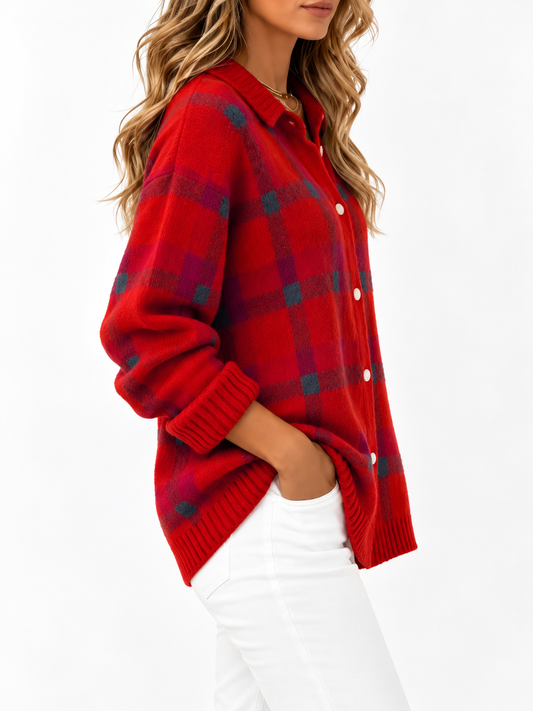Emilia Geruite Gebreide Cardigan Rood