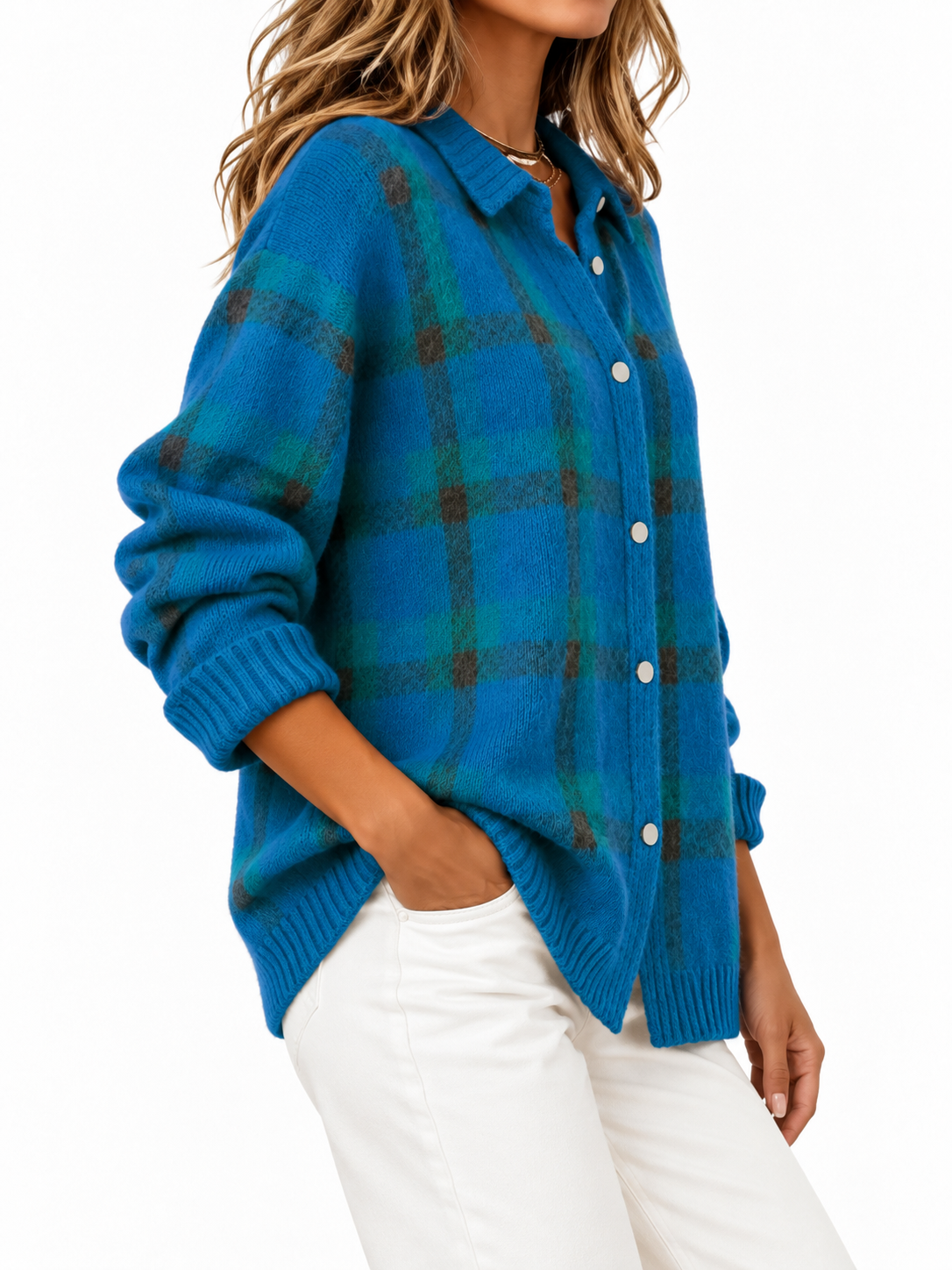 Clara Geruite Gebreide Cardigan Donkerblauw