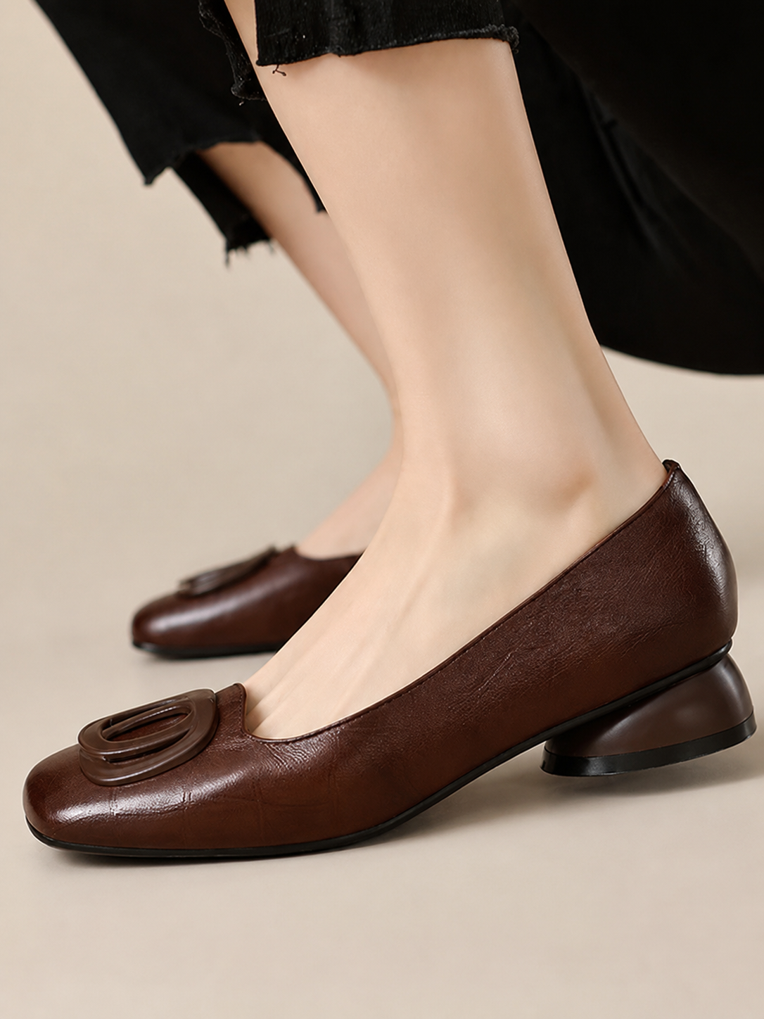 Laura Leren Ballerina's met Vierkante Neus