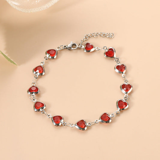 Zilveren Schakelarmband Met Hartvormige Robijn