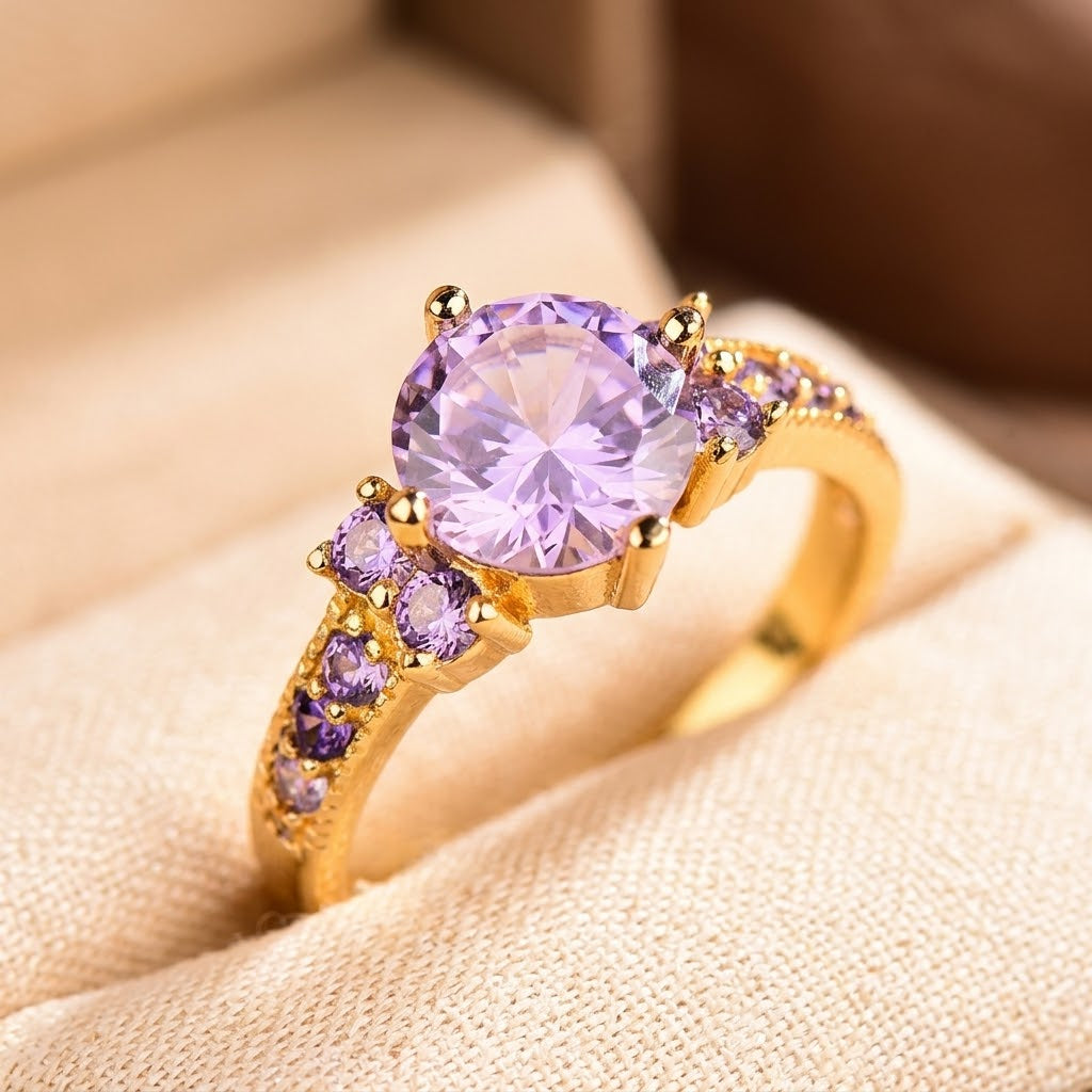 Goudkleurige Ring Met Amethist