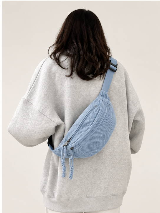 Blauw Corduroy Schoudertas